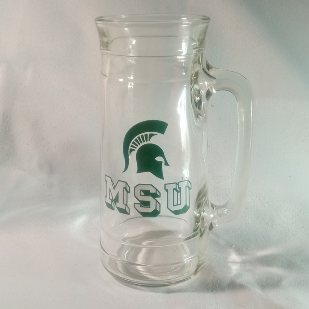 Vtg MSU Spartans Glass Beer Stein • Retro Boho Barware